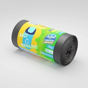 Saci menajeri rLDPE 35 L, negri, 15 buc./rolă – Acasă și Industrial