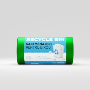 Saci menajeri 35L verde 50 saci/rola - Recycle Bin