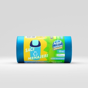 Saci menajeri rLDPE 35 L, albaștri, 15 buc./rolă – Acasă și Industrial