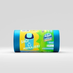 Saci menajeri rLDPE 35 L, albaștri, 15 buc./rolă – Acasă și Industrial
