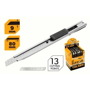 Cutter Utilitar cu Lama Retractabila, Metalic, 9x80mm, Argintiu