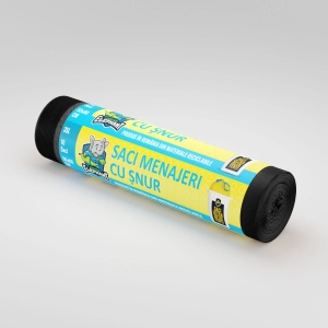 Saci menajeri MDPE cu șnur la rolă, 35 L, negri, 10 buc./rolă – Mr. Elephant