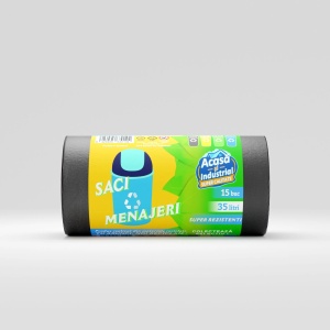 Saci menajeri rLDPE 35 L, negri, 15 buc./rolă – Acasă și Industrial