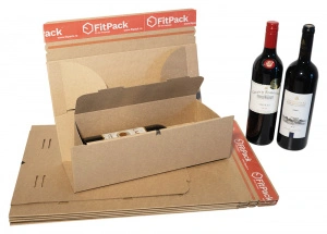 Cutie Carton Pentru 1 Sticla Vin WineBox, 75x75x305mm, Autoadeziv, Banda Desigilare, Natur