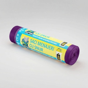 Saci menajeri MDPE cu șnur la rolă, 35 L, mov, 10 buc./rolă – Mr. Elephant