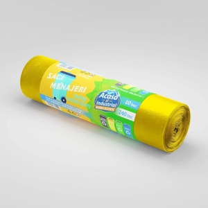 Saci menajeri rLDPE 240 L, galbeni, 10 buc./rolă – Acasă și Industrial