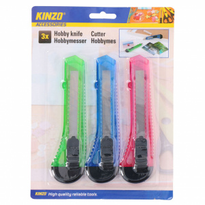 Set 3 Cuttere din Plastic, Maner Ergonomic, Lama 18x100mm, Multicolor