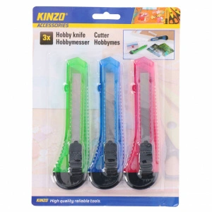 Set 3 Cuttere din Plastic, Maner Ergonomic, Lama 18x100mm, Multicolor