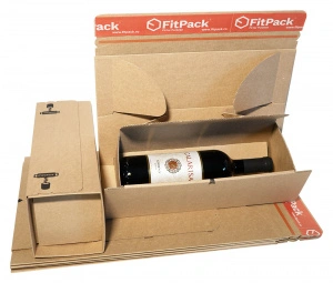 Cutie Carton Pentru 1 Sticla Vin WineBox, 75x75x305mm, Autoadeziv, Banda Desigilare, Natur