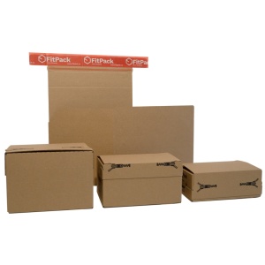 Cutie Carton cu Autoformare FlexiBox, 410x205x195mm, Autoadeziv, Banda Desigilare, Natur