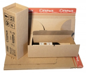 Cutie Carton Pentru 1 Sticla Vin WineBox, 75x75x305mm, Autoadeziv, Banda Desigilare, Natur