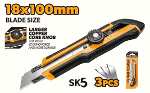 Cutter din TCT, Maner Cauciucat, Buton Rotund, 3 Lame Snap-off 18x100mm, SK5