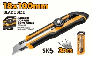 Cutter din TCT, Maner Cauciucat, Buton Rotund, 3 Lame Snap-off 18x100mm, SK5