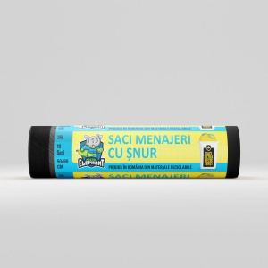 Saci menajeri MDPE cu șnur la rolă, 35 L, negri, 10 buc./rolă – Mr. Elephant