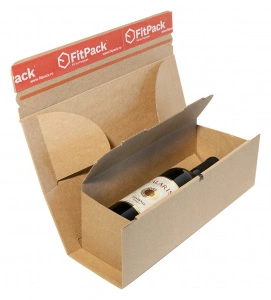 Cutie Carton Pentru 1 Sticla Vin WineBox, 75x75x305mm, Autoadeziv, Banda Desigilare, Natur