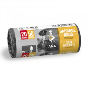 Saci Menajeri, Durabili, 20 Litri, 50buc/Rola, Negru
