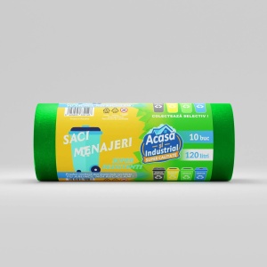 Saci menajeri rLDPE 120 L, verzi, 10 buc./rolă – Acasă și Industrial
