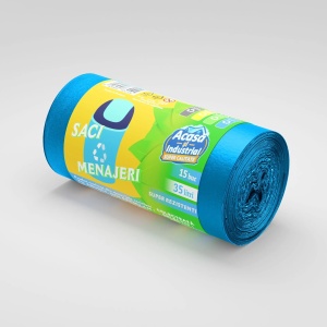 Saci menajeri rLDPE 35 L, albaștri, 15 buc./rolă – Acasă și Industrial