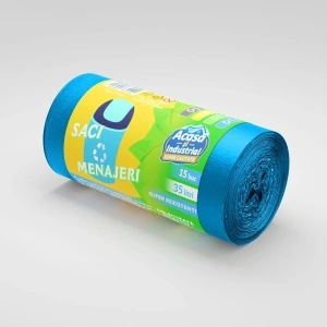 Saci menajeri rLDPE 35 L, albaștri, 15 buc./rolă – Acasă și Industrial