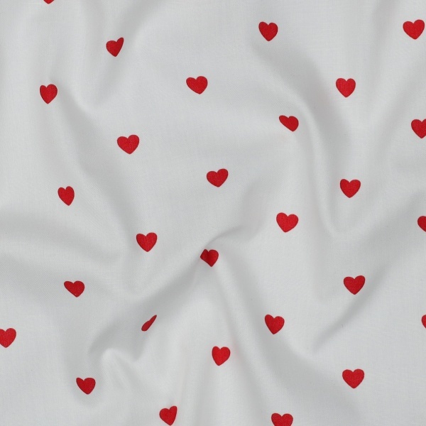 Poplin premium imprimat - Hearts White Red