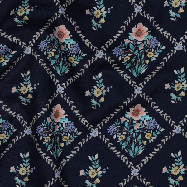 Poplin premium digital - Garden Lattice Navy