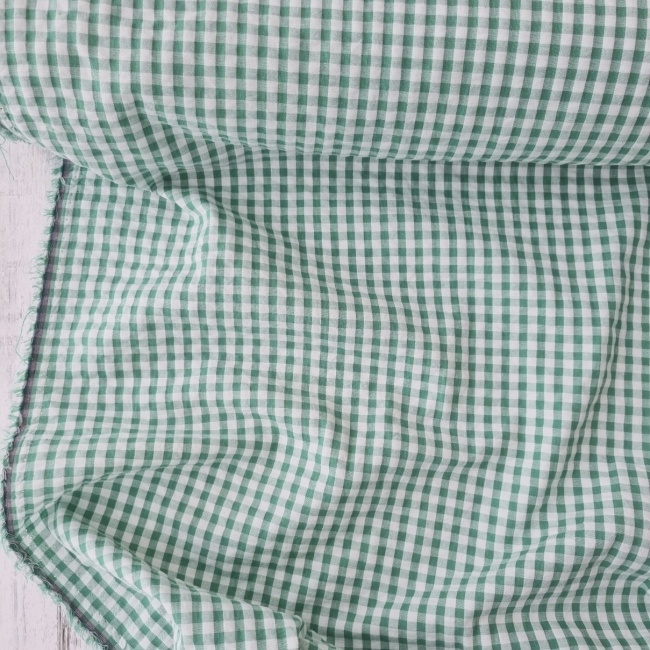 Bumbac gofrat Seersucker cu carouri Vichy - Verde deschis