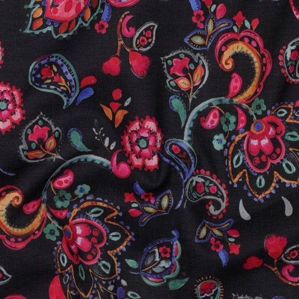 Voal de bumbac imprimat digital - Paisley Floral Black