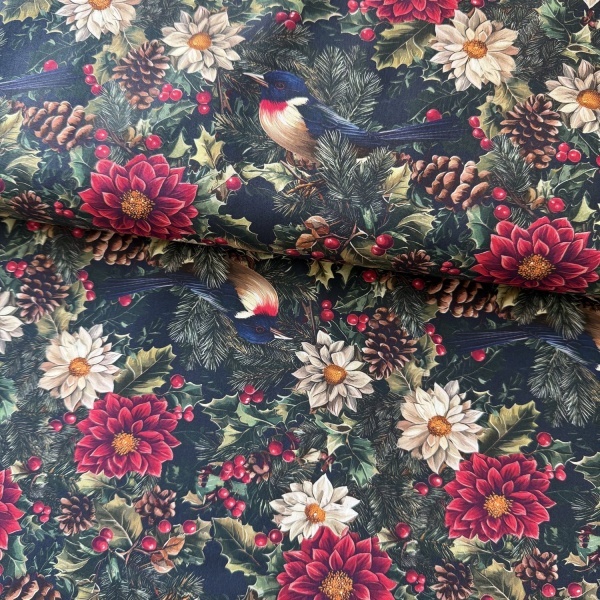 Material Craciun Poplin - Vintage Poinsetia