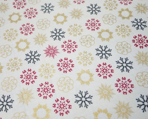 Material bumbac - Multi Snowflakes Ivory