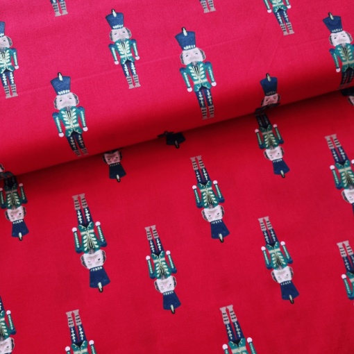 Material Craciun Poplin - Foil Nutcracker Red