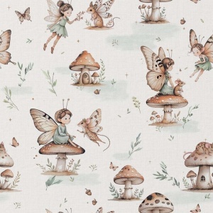 Bumbac imprimat digital cu animale - Enchanted Mushrooms