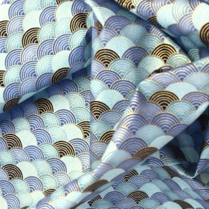 Bumbac imprimat japonez cu insertii aurii - Tsunami Bleu