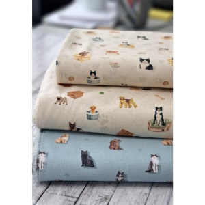 Cupon 40cm - Poplin imprimat - Cats Blue - Img 5