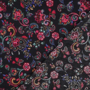 Cupon 40cm - Voal de bumbac imprimat digital - Paisley Floral Black - Img 3