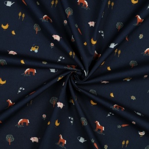 Cupon 80 cm - Poplin imprimat - Farm Life Navy