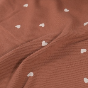 Jerse rib imprimat - Terracota Hearts - cupon 58cm