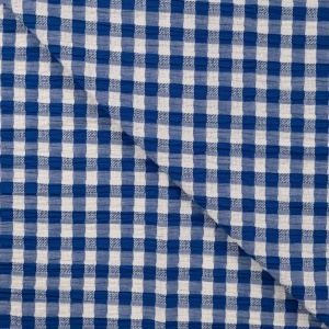 Material bumbac Seersucker Jacquard- Checks Blue White - Img 3