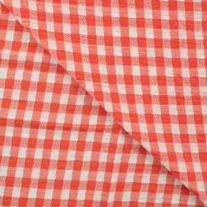 Material bumbac Seersucker Jacquard- Checks Coral White - Img 2