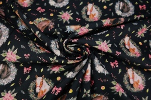 Material Craciun Poplin - Christmas Horses Black - Img 3