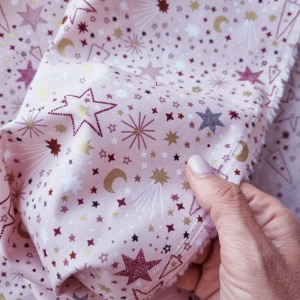 Material Craciun Poplin - Shooting Stars Pink