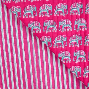 Material matlasat din voal de bumbac - Elephant Stripe Fuchsia