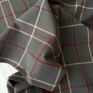 Material tesut din amestec de in si bumbac - carouri clasice Gri