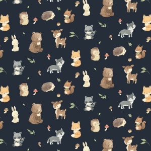 Poplin imprimat digital - Forest Animal Navy
