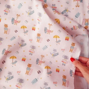 Poplin imprimat - Summer Holyday Animals Pink