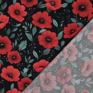 Poplin premium digital - Poppy Flowers Black - Img 3