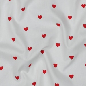 Poplin premium imprimat - Hearts White Red