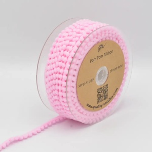 Banda cu ciucuri pompom - Baby rose - 6mm - Img 2