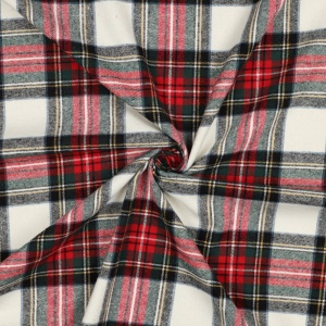 Bumbac flanel in carouri tartan - Ecru-Rosu, culoare Ecru/Rosu, compozitie 100% bumbac - imagine 2