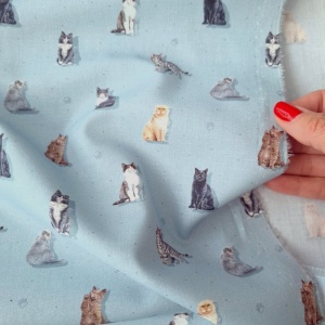 Cupon 40cm - Poplin imprimat - Cats Blue - Img 2