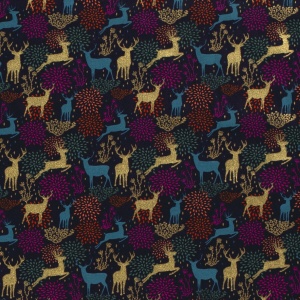 Material bumbac - Christmas Reindeers Navy - Img 1